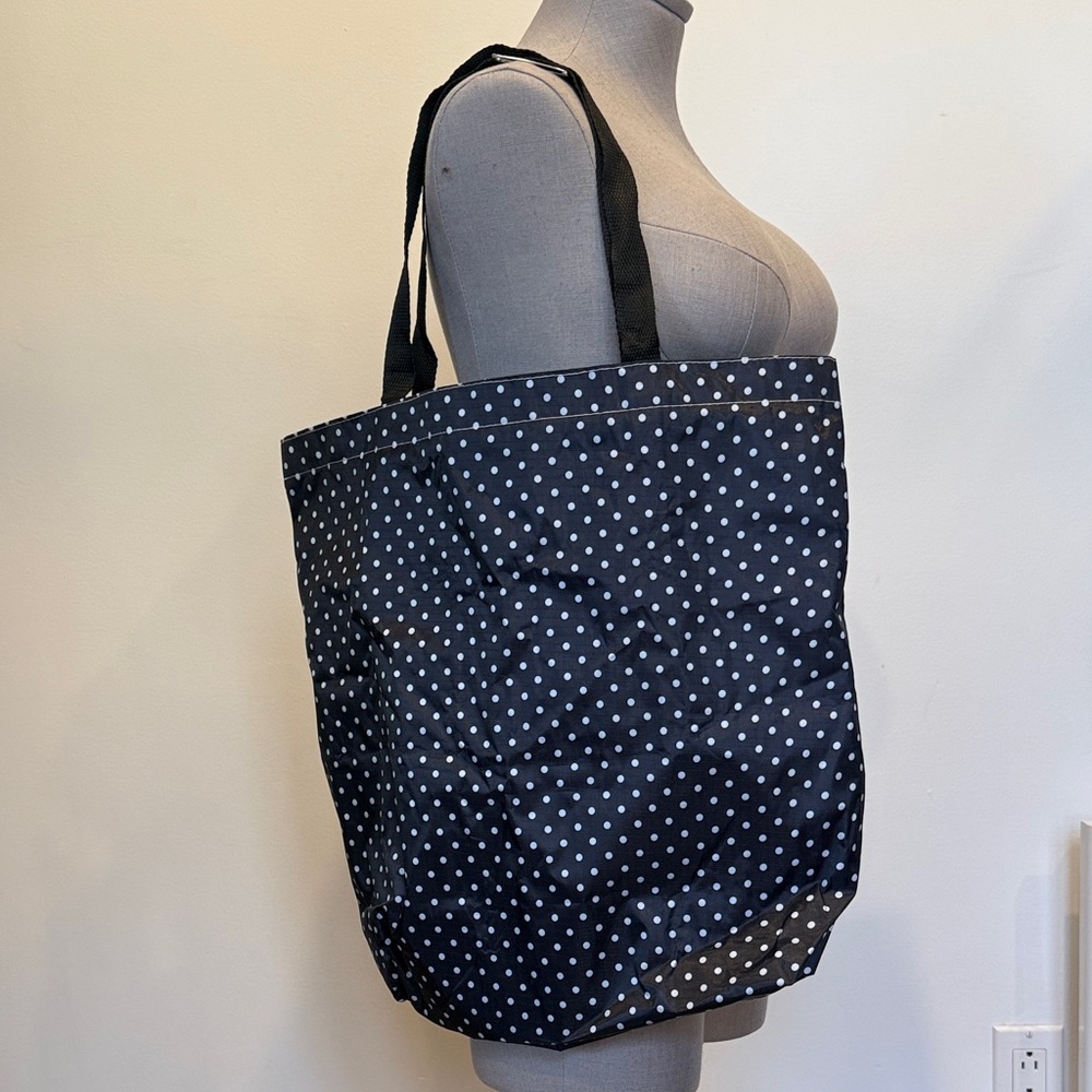 Black Polka Dot Waterproof Tote Bag With Zipper + Matching Pouch
